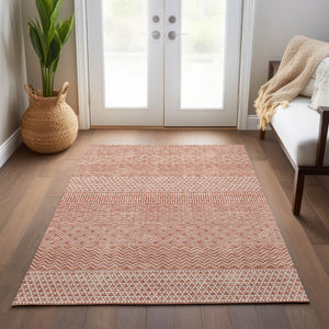 Homeroots 3' Washable Indoor Outdoor Area Rug With Chevron Design - Durable, Stain Resistant, Versatile Décor Salmon Polyester 612297