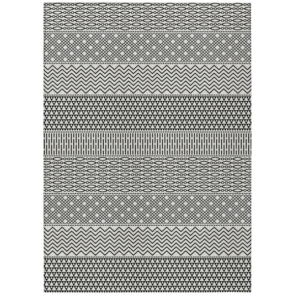 HomeRoots 5' Stylish Black and White Chevron Washable Area Rug for Indoor and Outdoor Use, Durable Design 8' X 10' 612301