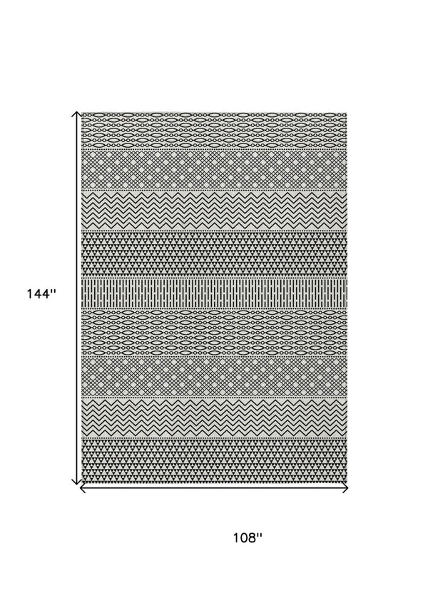 HomeRoots 5' Stylish Black and White Chevron Washable Area Rug for Indoor and Outdoor Use, Durable Design 9' X 12' 612302