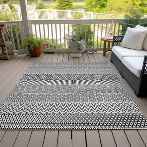 HomeRoots 5' Stylish Black and White Chevron Washable Area Rug for Indoor and Outdoor Use, Durable Design 9' X 12' 612302