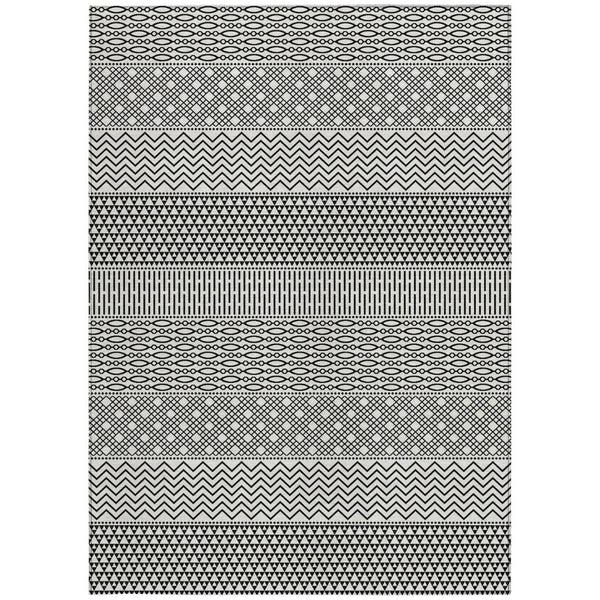 HomeRoots 5' Stylish Black and White Chevron Washable Area Rug for Indoor and Outdoor Use, Durable Design 9' X 12' 612302