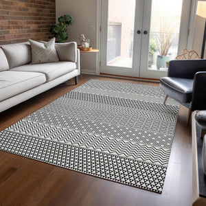HomeRoots 5' Stylish Black and White Chevron Washable Area Rug for Indoor and Outdoor Use, Durable Design 9' X 12' 612302