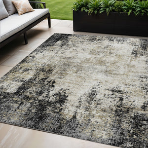 HomeRoots 5' Stylish Black Ivory Beige Abstract Washable Area Rug for Indoor and Outdoor Spaces, Durable & Modern 5' X 8' 612305