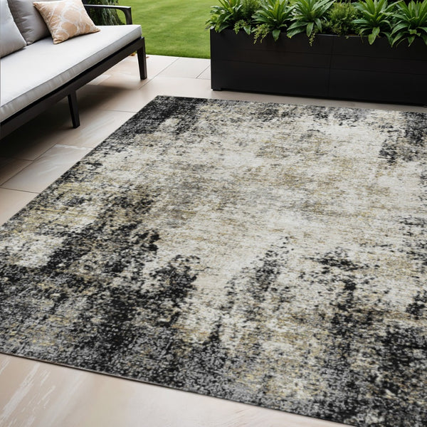 HomeRoots 5' Stylish Black Ivory Beige Abstract Washable Area Rug for Indoor and Outdoor Spaces, Durable & Modern 5' X 8' 612305