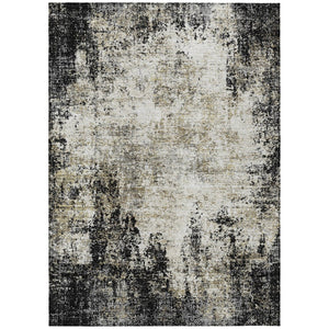HomeRoots 5' Stylish Black Ivory Beige Abstract Washable Area Rug for Indoor and Outdoor Spaces, Durable & Modern 5' X 8' 612305