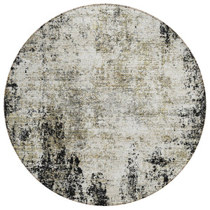 HomeRoots 5' Stylish Black Ivory Beige Abstract Washable Area Rug for Indoor and Outdoor Spaces, Durable & Modern 8' Round 612306