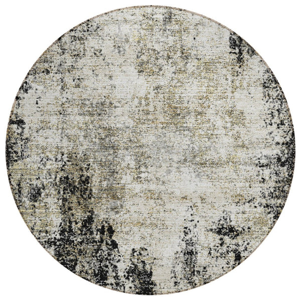HomeRoots 5' Stylish Black Ivory Beige Abstract Washable Area Rug for Indoor and Outdoor Spaces, Durable & Modern 8' Round 612306