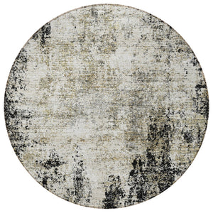 HomeRoots 5' Stylish Black Ivory Beige Abstract Washable Area Rug for Indoor and Outdoor Spaces, Durable & Modern 8' Round 612306