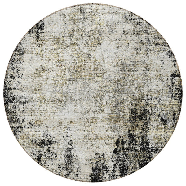 HomeRoots 5' Stylish Black Ivory Beige Abstract Washable Area Rug for Indoor and Outdoor Spaces, Durable & Modern 8' Round 612306