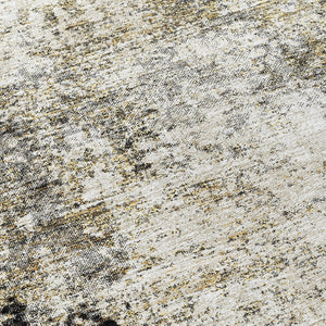 HomeRoots 5' Stylish Black Ivory Beige Abstract Washable Area Rug for Indoor and Outdoor Spaces, Durable & Modern 8' Round 612306