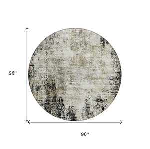 HomeRoots 5' Stylish Black Ivory Beige Abstract Washable Area Rug for Indoor and Outdoor Spaces, Durable & Modern 8' Round 612306