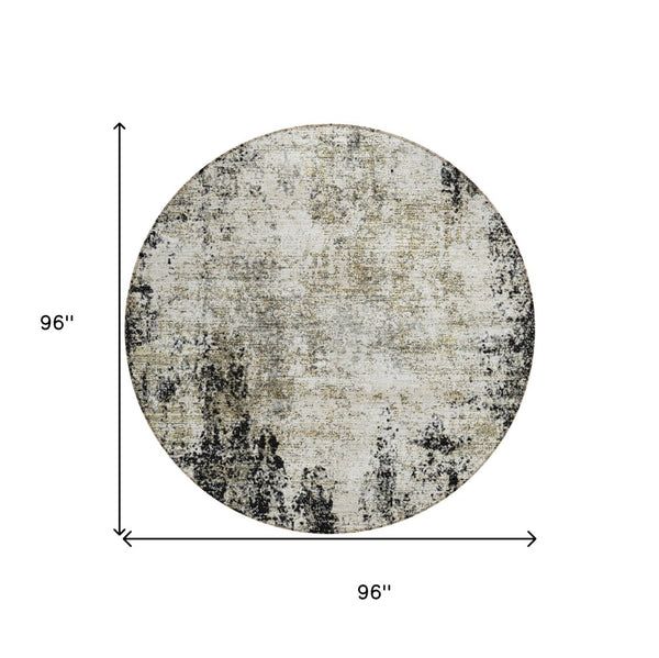 HomeRoots 5' Stylish Black Ivory Beige Abstract Washable Area Rug for Indoor and Outdoor Spaces, Durable & Modern 8' Round 612306