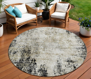 HomeRoots 5' Stylish Black Ivory Beige Abstract Washable Area Rug for Indoor and Outdoor Spaces, Durable & Modern 8' Round 612306