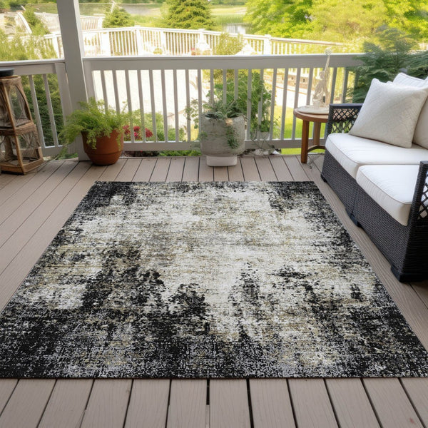 HomeRoots 5' Stylish Black Ivory Beige Abstract Washable Area Rug for Indoor and Outdoor Spaces, Durable & Modern 8' X 10' 612307