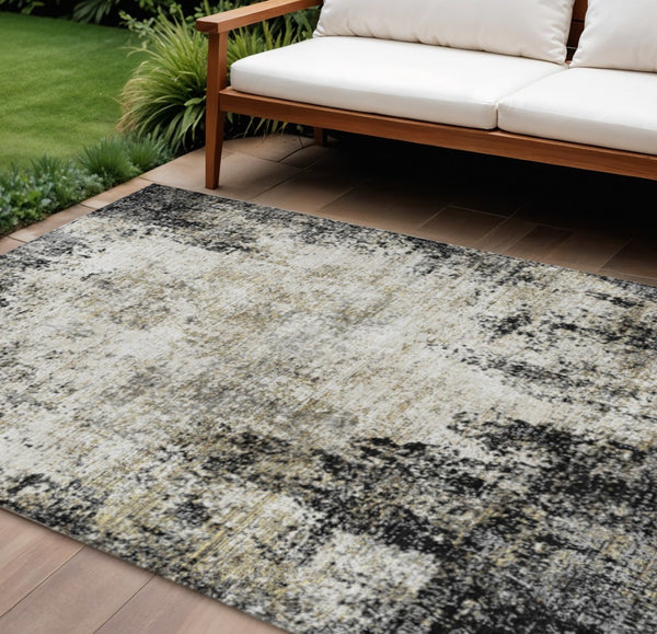 HomeRoots 5' Stylish Black Ivory Beige Abstract Washable Area Rug for Indoor and Outdoor Spaces, Durable & Modern 9' X 12' 612308