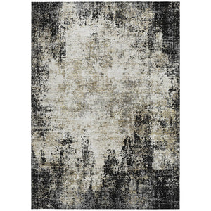 HomeRoots 5' Stylish Black Ivory Beige Abstract Washable Area Rug for Indoor and Outdoor Spaces, Durable & Modern 10' X 14' 612309