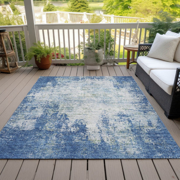 HomeRoots 5' Denim Blue and Ivory Abstract Area Rug - Stylish, Washable, Durable Design for Indoor and Outdoor Use 5' X 8' 612317