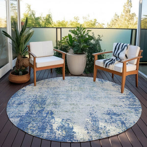HomeRoots 5' Denim Blue and Ivory Abstract Area Rug - Stylish, Washable, Durable Design for Indoor and Outdoor Use 8' Round 612318