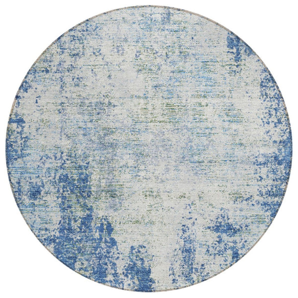 HomeRoots 5' Denim Blue and Ivory Abstract Area Rug - Stylish, Washable, Durable Design for Indoor and Outdoor Use 8' Round 612318
