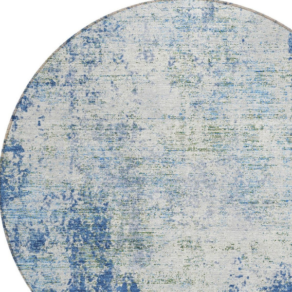 HomeRoots 5' Denim Blue and Ivory Abstract Area Rug - Stylish, Washable, Durable Design for Indoor and Outdoor Use 8' Round 612318