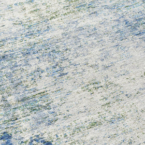 HomeRoots 5' Denim Blue and Ivory Abstract Area Rug - Stylish, Washable, Durable Design for Indoor and Outdoor Use 8' Round 612318