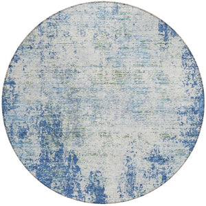 HomeRoots 5' Denim Blue and Ivory Abstract Area Rug - Stylish, Washable, Durable Design for Indoor and Outdoor Use 8' Round 612318
