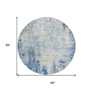 HomeRoots 5' Denim Blue and Ivory Abstract Area Rug - Stylish, Washable, Durable Design for Indoor and Outdoor Use 8' Round 612318