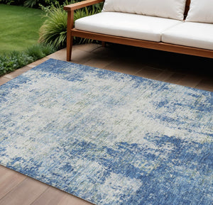 HomeRoots 5' Denim Blue and Ivory Abstract Area Rug - Stylish, Washable, Durable Design for Indoor and Outdoor Use 8' X 10' 612319