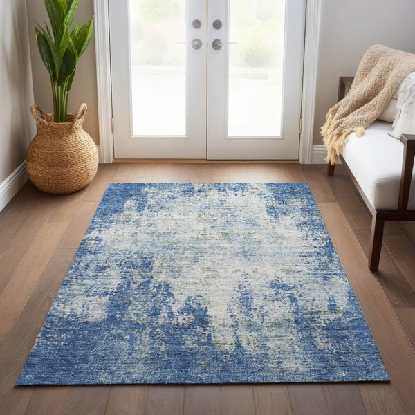 HomeRoots 5' Denim Blue and Ivory Abstract Area Rug - Stylish, Washable, Durable Design for Indoor and Outdoor Use 8' X 10' 612319