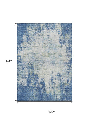 HomeRoots 5' Denim Blue and Ivory Abstract Area Rug - Stylish, Washable, Durable Design for Indoor and Outdoor Use 9' X 12' 612320