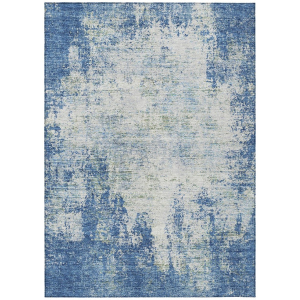 HomeRoots 5' Denim Blue and Ivory Abstract Area Rug - Stylish, Washable, Durable Design for Indoor and Outdoor Use 9' X 12' 612320
