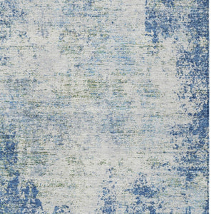 HomeRoots 5' Denim Blue and Ivory Abstract Area Rug - Stylish, Washable, Durable Design for Indoor and Outdoor Use 9' X 12' 612320