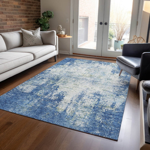 HomeRoots 5' Denim Blue and Ivory Abstract Area Rug - Stylish, Washable, Durable Design for Indoor and Outdoor Use 9' X 12' 612320