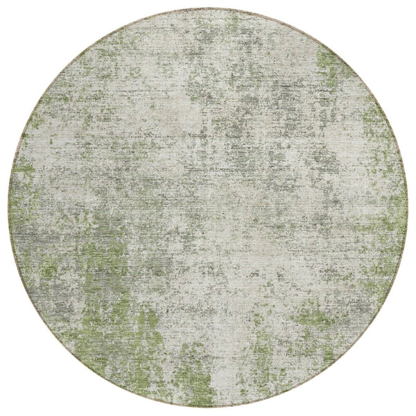 HomeRoots 5' Green and Ivory Abstract Area Rug – Stylish, Washable Design for Indoor and Outdoor Spaces 8' Round 612324