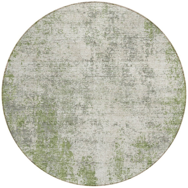 HomeRoots 5' Green and Ivory Abstract Area Rug – Stylish, Washable Design for Indoor and Outdoor Spaces 8' Round 612324