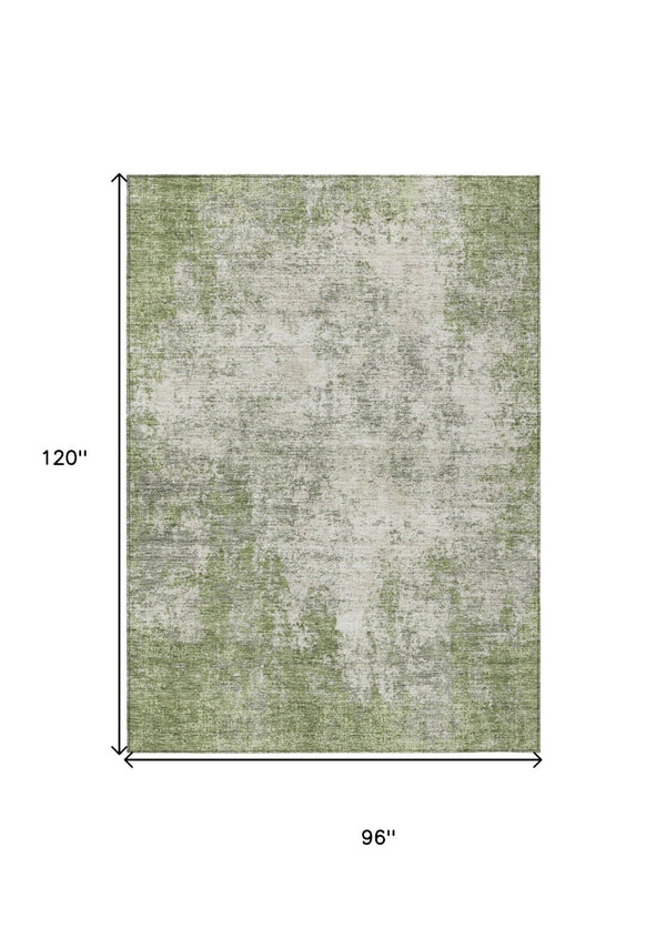 HomeRoots 5' Green and Ivory Abstract Area Rug – Stylish, Washable Design for Indoor and Outdoor Spaces 8' X 10' 612325