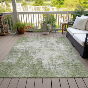 HomeRoots 5' Green and Ivory Abstract Area Rug – Stylish, Washable Design for Indoor and Outdoor Spaces 9' X 12' 612326