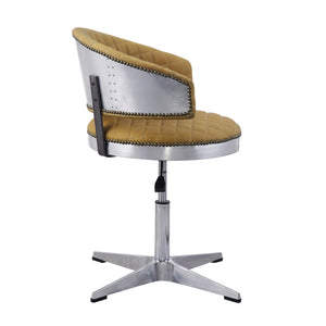 English Elm Turmeric Top Grain Leather Swivel Stool with Chrome 4-Star Base, Casters, Adjustable Height and Supportive Backrest B062P189158
