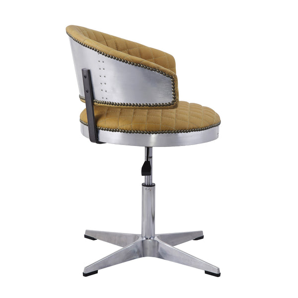 English Elm Turmeric Top Grain Leather Swivel Stool with Chrome 4-Star Base, Casters, Adjustable Height and Supportive Backrest B062P189158