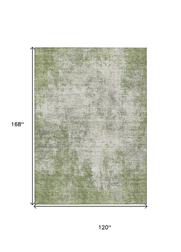 HomeRoots 5' Green and Ivory Abstract Area Rug – Stylish, Washable Design for Indoor and Outdoor Spaces 10' X 14' 612327