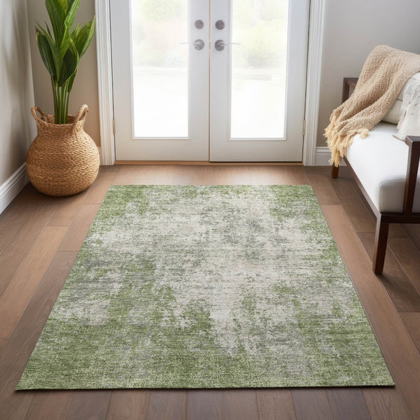 HomeRoots 5' Green and Ivory Abstract Area Rug – Stylish, Washable Design for Indoor and Outdoor Spaces 10' X 14' 612327