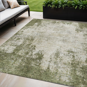 HomeRoots 5' Olive Green and Ivory Abstract Area Rug - Stylish, Washable, Indoor/Outdoor Design for Versatility 5' X 8' 612335