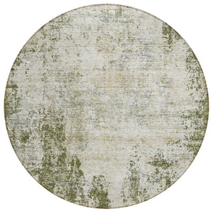 HomeRoots 5' Olive Green and Ivory Abstract Area Rug - Stylish, Washable, Indoor/Outdoor Design for Versatility 8' Round 612336