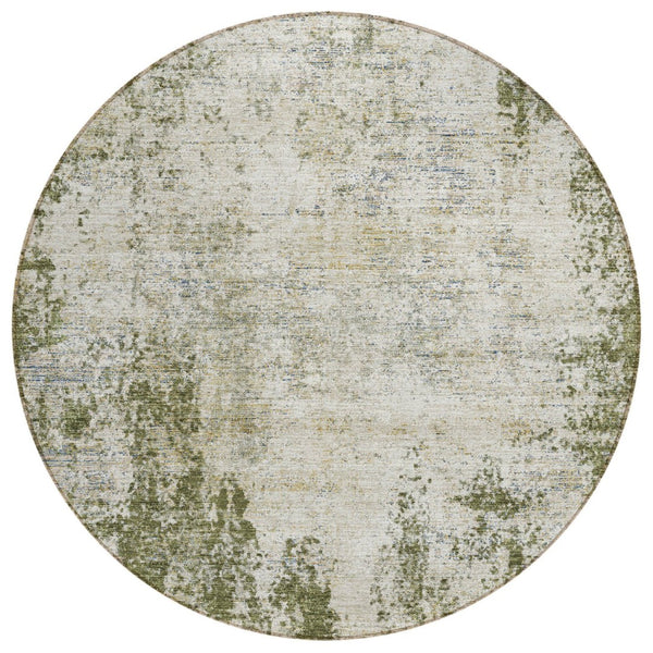 HomeRoots 5' Olive Green and Ivory Abstract Area Rug - Stylish, Washable, Indoor/Outdoor Design for Versatility 8' Round 612336