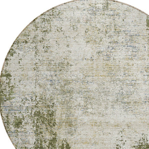 HomeRoots 5' Olive Green and Ivory Abstract Area Rug - Stylish, Washable, Indoor/Outdoor Design for Versatility 8' Round 612336