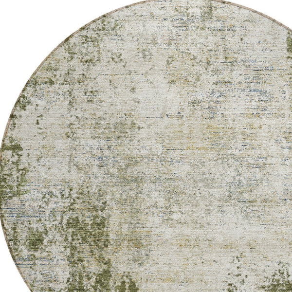 HomeRoots 5' Olive Green and Ivory Abstract Area Rug - Stylish, Washable, Indoor/Outdoor Design for Versatility 8' Round 612336
