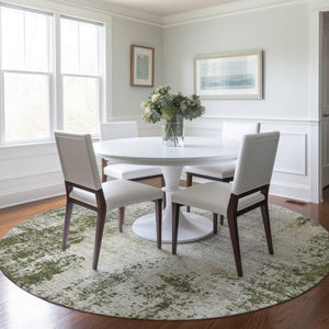 HomeRoots 5' Olive Green and Ivory Abstract Area Rug - Stylish, Washable, Indoor/Outdoor Design for Versatility 8' Round 612336