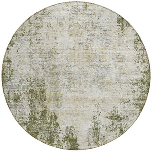 HomeRoots 5' Olive Green and Ivory Abstract Area Rug - Stylish, Washable, Indoor/Outdoor Design for Versatility 8' Round 612336