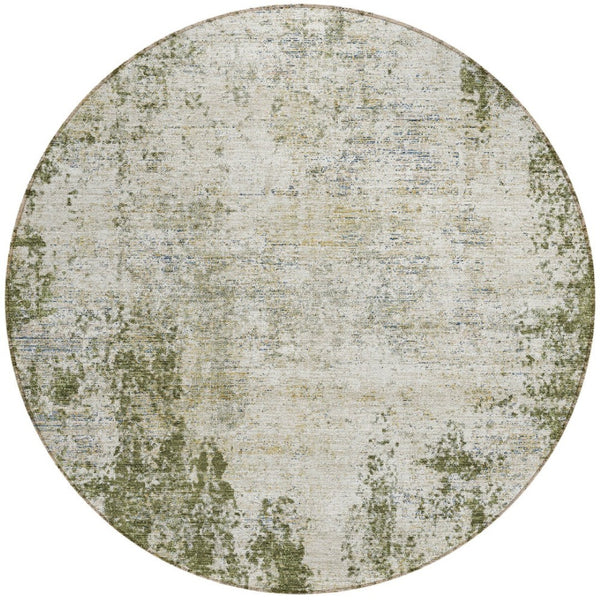 HomeRoots 5' Olive Green and Ivory Abstract Area Rug - Stylish, Washable, Indoor/Outdoor Design for Versatility 8' Round 612336