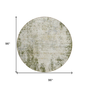 HomeRoots 5' Olive Green and Ivory Abstract Area Rug - Stylish, Washable, Indoor/Outdoor Design for Versatility 8' Round 612336